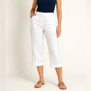 Talbots Petites Irish Linen Pants 16P White Fully Lined Cropped Career Summer